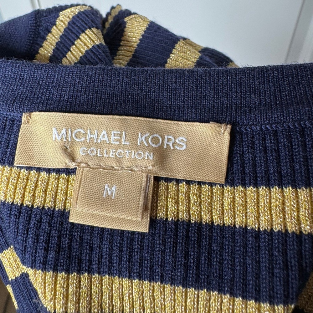 Michael Kors Collection Italy Navy Gold Metallic Stripe Knit Midi Dress Size M - Picture 5 of 8